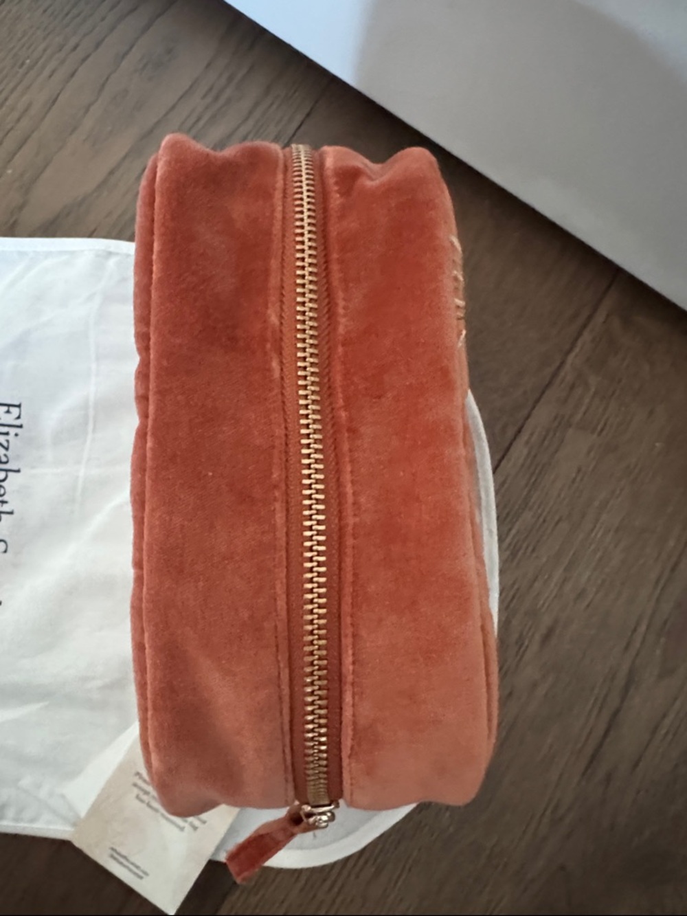 Elizabeth Scarlett Sun Goddess Embroidered Rust Velvet Makeup Bag - Picture 5 of 6